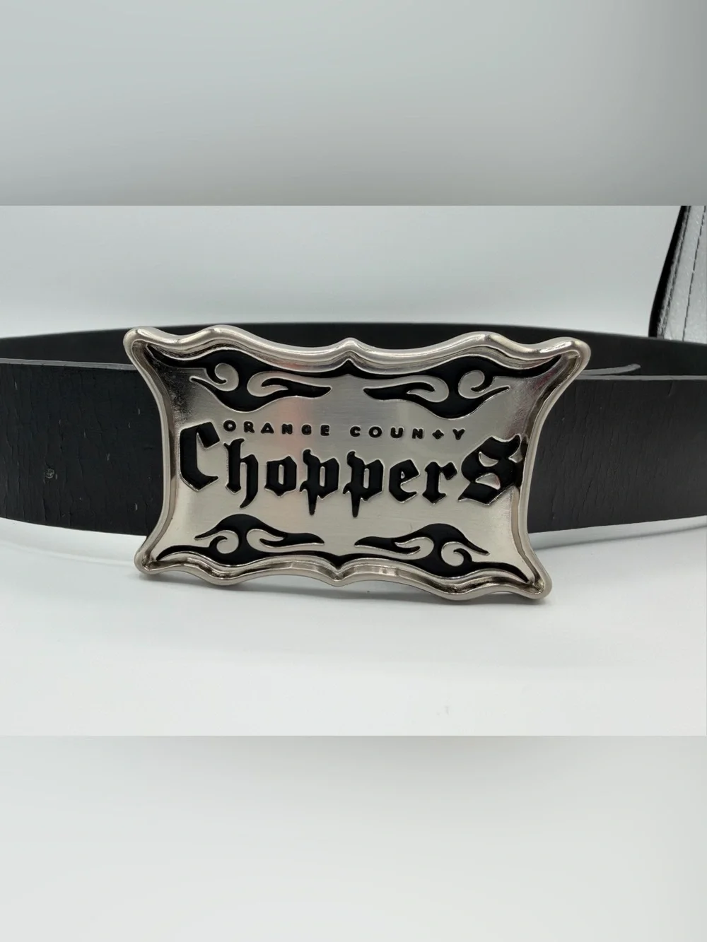 Orange County Choppers Black Leather Belt with Silver Logo Buckle